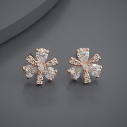 Kushal's Fashion Jewellery Rose Gold Plated Zircon Studded Geometric Studs Earrings-53