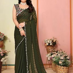 KALINI Striped Poly Georgette Saree-image-93