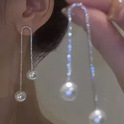 BEYTER Stainless Steel Zircons Studded Contemporary Shaped Drop Earrings-57