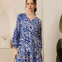 STREET 9 Women Ethnic Motifs Printed V-Neck A-Line Mini Dress-image-69