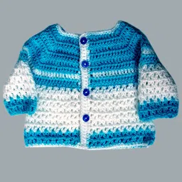 Knits & Knots Dual Shaded Crochet Full Sleeves Sweater - Blue & White-picture-6
