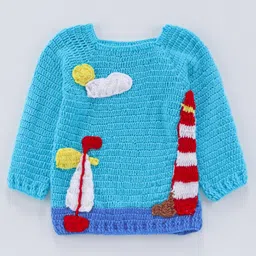 USHA ENTERPRISES Boat Crochet Handmade Full Sleeves Sweater - Sky Blue-picture-27