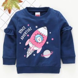 Babyhug Full Sleeves Sweatshirt Space Adventure Print - Navy Blue-image-11