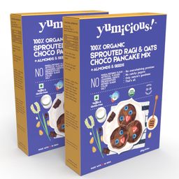 YUMICIOUS Organic Sprouted Ragi & Oats Choco Pancake Mix | No Maida, No Sugar & No Preservatives, Vegan & Gluten Free- Pack of 2-69
