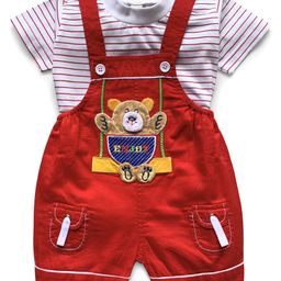 Dapper Dudes Short Sleeves Striped Tee With Dungaree - Red-image-74