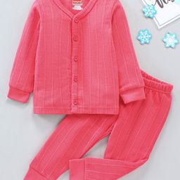 Babyhug Full Sleeves Thermal Inner Wear Set - Pink-image-45