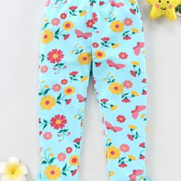 Babyhug Full Length Slim Fit Leggings Floral Print - Turquoise-image-73