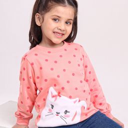 Babyhug Full Sleeves Sweatshirt Kitty Patch - Peach-image-72