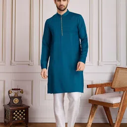 House of Pataudi Woven Design Jacquard Straight Kurta Set-image-5