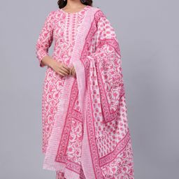 Mishree Collection Women Ethnic Motifs Printed Regular Pure Cotton Kurta with Trousers & With Dupatta-37