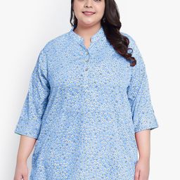 Indietoga Floral Print Mandarin Collar Crepe Longline Top-picture-54