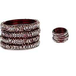 SOMIL Set Of 8 Maroon Alloy Artificial Stones and Beads Antique Bangles-image-86