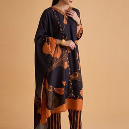 dhartii Floral Printed V-Neck Straight Kurta With Trousers & Dupatta-37
