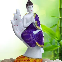 Aura White & Purple Lord Buddha On Hand Marble Idol Showpiece-picture-44