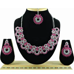 VATSALYA creation Rhodium-Plated Artificial Stone Studded Jewellery Set-15