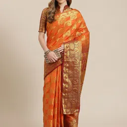 KALINI Woven Design Ethnic Motifs Zari Silk Cotton Banarasi Saree-picture-17