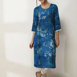 Rangriti Ethnic Motifs Printed Round Neck Straight Kurtas-image-70