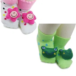 NESKA MODA 6 To 12 Months Baby Set Of 2 Pair Cotton Anti Slip Face Ankle Socks/ Booties-image-96