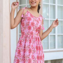 Janasya Floral Printed Sleeveless Pure Cotton A-line Kurta-55
