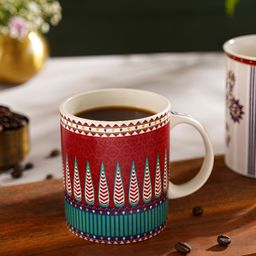JAYPORE White & Red Printed Porcelain Matte Mugs Set of Cups and Mugs-image-4
