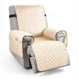 HOKIPO Cream Self Design Recliner Sofa Cover With Arms-picture-3