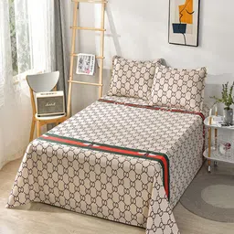 JC HOME Cream-Coloured Geometric Pure Cotton 230TC King Bedsheet Set 2.50 m x 2.30 m-image-97