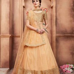 ODETTE Embellished Beads and Stones Soft Net Semi-Stitched Lehenga & Blouse With Dupatta image 1