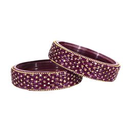 ZULKASet of 2 Golden Glass Zircon Diamond & Beads Work Kada Bangles-16