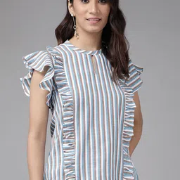 IKRASS Women Vertical Striped Gathered Or Pleated Regular Top-image-32