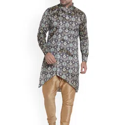 VEERA PARIDHAAN Ethnic Motifs Printed Mandarin Collar Long Roll-Up Sleeves Angrakha Kurta-image-77