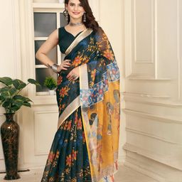 TRENDING KART Kalamkari Print Zari Chanderi Saree-18