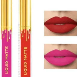 SUNISA Set Of 2 Liquid Matte Waterproof Lipstick - 5 Ml Each - Pink & Red-5