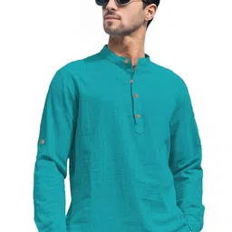 APEKTRA Men Solid Regular Roll-Up Sleeves Straight Above Knee Kurta-image-54