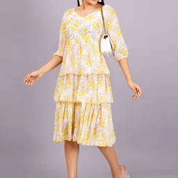KALINI Floral Print Georgette A-Line Midi Dress-image-86