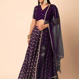 DIVASTRI Embellished Sequinned Semi-Stitched Lehenga & Unstitched Blouse With Dupatta-picture-47
