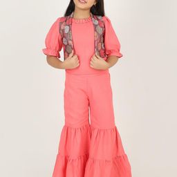 Be Kids Girls Puff Sleeve Top & Palazzos With Polka Dot Vest-picture-35