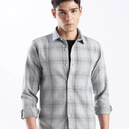 NEVER NEUD Men Regular Slim Fit Earwig Checked Casual Shirt-image-92