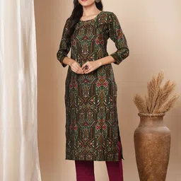 FASHOR Geometric Printed Round Neck Straight Kurta-image-82