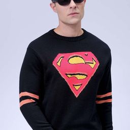 The Indian Garage Co Men Relaxed Fit Superman Character Printed Jacquard Sweaters-image-89