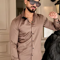 IKON FASHION Men Premium Slim Fit Solid Spread Collar Satin Casual Shirt-picture-23