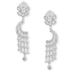 Manuvi Jewels Silver Plated Cubic Zirconia Studded Contemporary Drop Earrings image 5