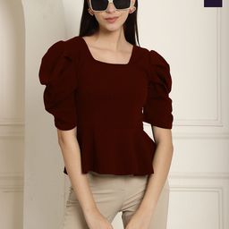 Metronaut Women Pack Of 2 V-Neck Puff Sleeves Regular Top-image-40