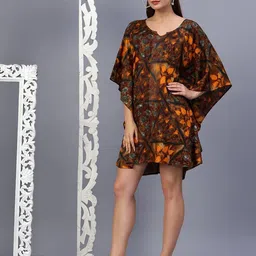 House of Kaftan Women Bohemian Printed V-Neck Kimono Sleeve Kaftan Mini Dress-picture-25
