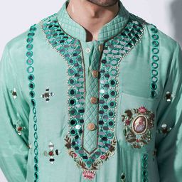 Agrajain Men Ethnic Motifs Embroidered Regular Mirror Work Kurta with Pyjamas image 2