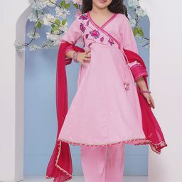 Bitiya by Bhama Girls Floral Embroidered Sequinned Anarkali Kurta with Trouser & Dupatta-picture-14