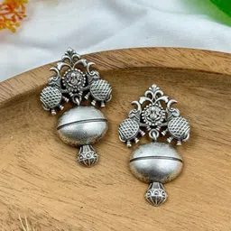 NAMAN ARTS Silver-Plated Contemporary Shaped Drop Earrings-55