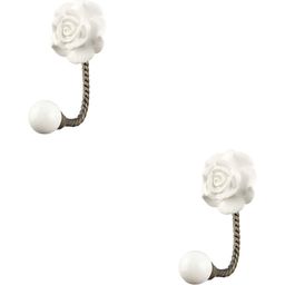 IndianShelf White 2 Pcs Rose Ceramic Wall Hooks-image-77