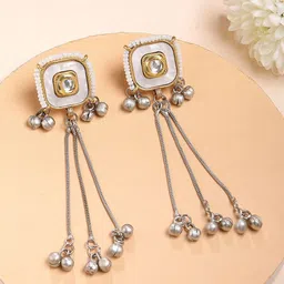 KARATCART Gold Plated Pearls Studded Contemporary Drop Earrings-26