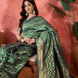 SAINOOR Women Ethnic Motifs Zari Banarasi Saree-image-36