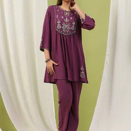 Nayam By Lakshita Floral Embroidered Thread Work A Line Kurti with Palazzos-picture-22